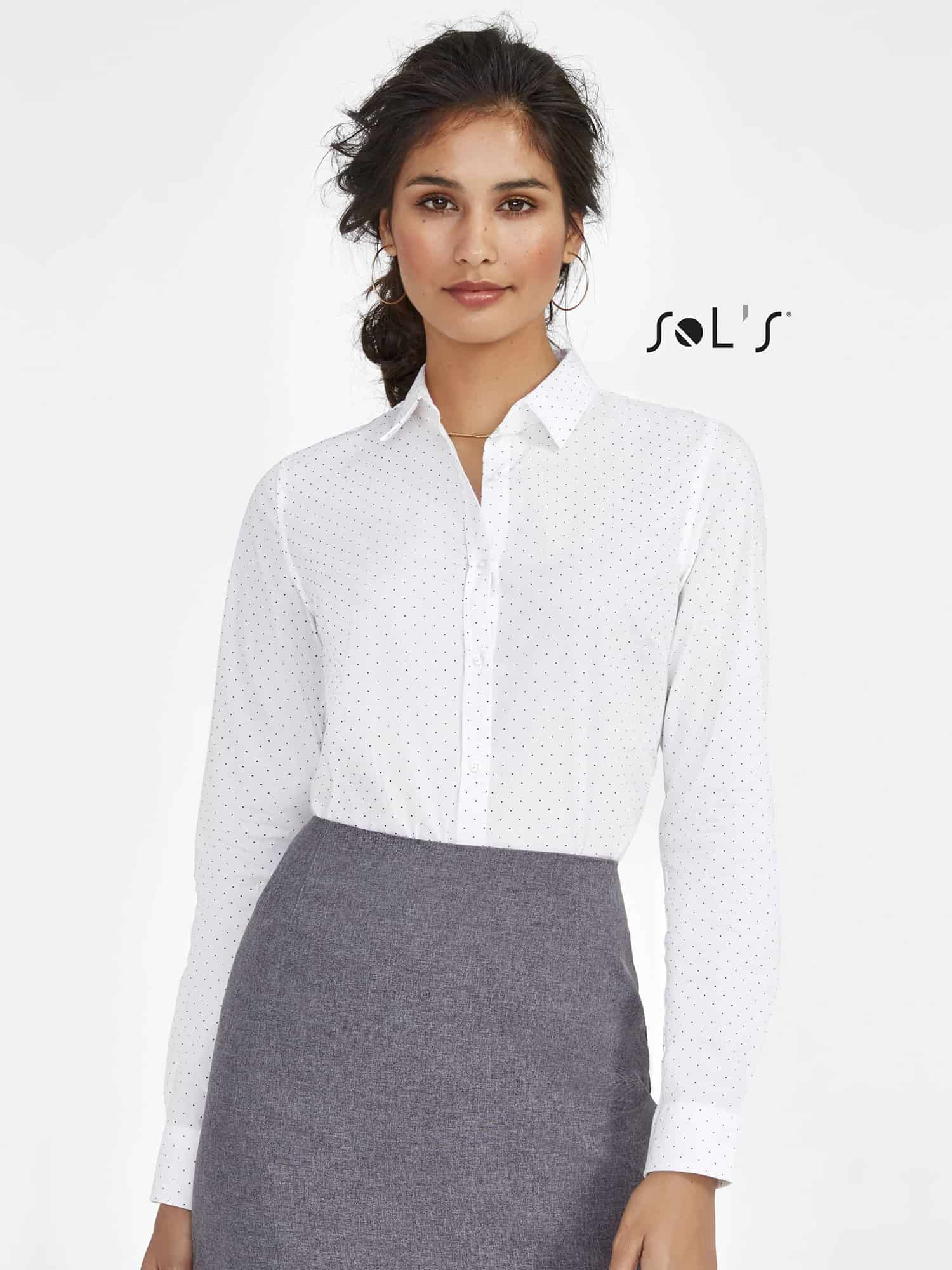 CAMISA BECKER WOMEN | Sol´s | Bordado Point Sol's 01649 Camisa Mujer de Lunares Becker